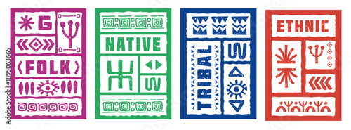 African pattern. Tribal poster. Ethnic design. Template Mexican culture, decorative vertical banner or cover. Aztec ancient border texture. Native inca ornamental symbols. fabric tidy decor set