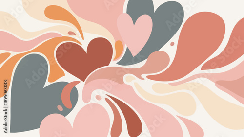 Abstract heart pattern with retro wavy shapes.