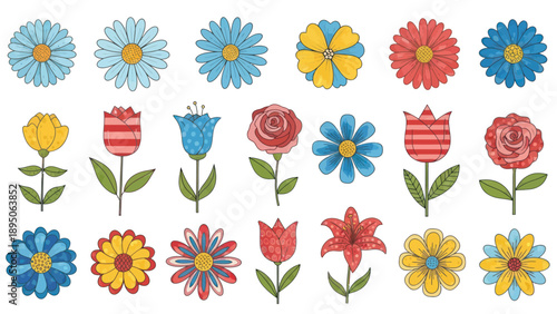 Cute flower doodles for spring and summer designs.