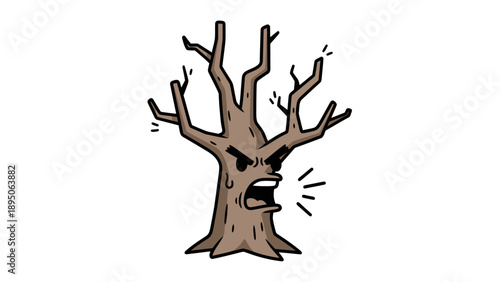 Angry bare tree shouting vector illustration.