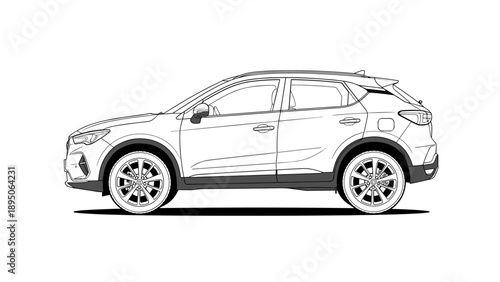 Sleek suv side view in modern linear art style for automotive design enthusiasts