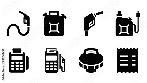 Fuel and payment icons: silhouette style for gas station concepts