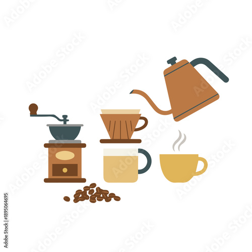 Coffee Brewing Tools Clean Alignment Flat Warm Square Layout