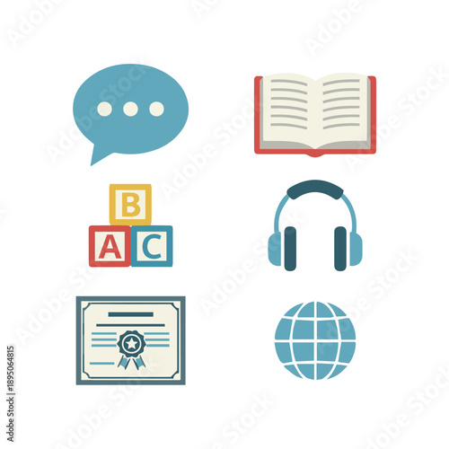 Language Learning Symbols Grid Flat Educational Square Layout