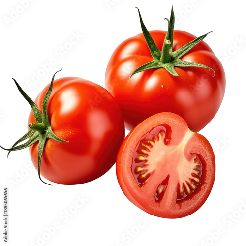 Fresh Red Tomatoes Top View Collection Isolated on White Background, Generative AI