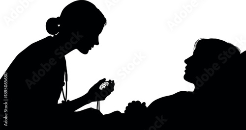 Healthcare Professional Measuring Patient Pulse Silhouette - Nurse Monitoring Heart Rate or Respirations - Clinical Diagnostics and Geriatric Care