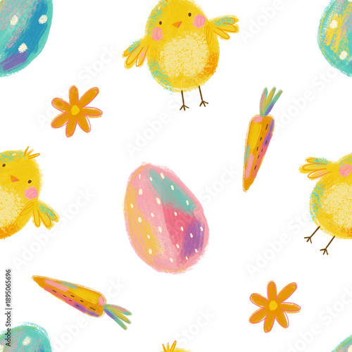 Wallpaper Mural Spring Easter watercolor print. Cute hand drawn Spring decor elements. Watercolor brush painting Torontodigital.ca