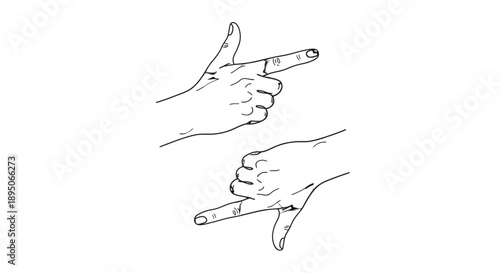 Hand gestures pointing and giving thumbs up in simple line art.