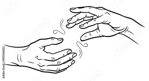 Simple black and white illustration of two hands reaching towards each other.