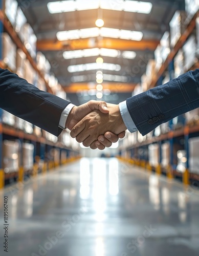 Business Handshake in Warehouse Setting.