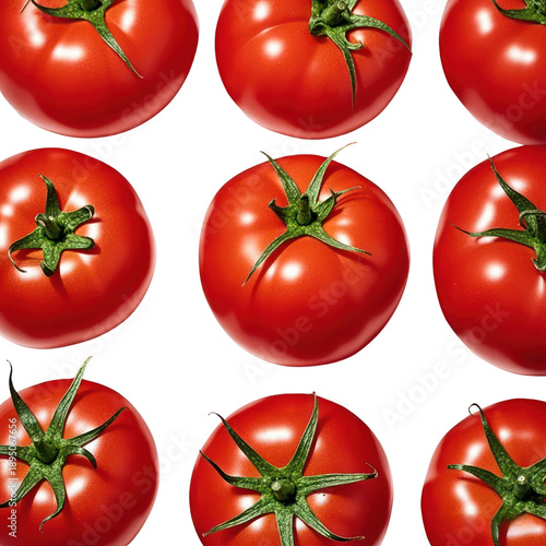 Fresh Red Tomatoes Top View Collection Isolated on White Background, Generative AI
