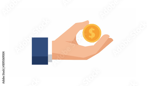 Hand holding dollar coin flat vector illustration for finance and payment themes