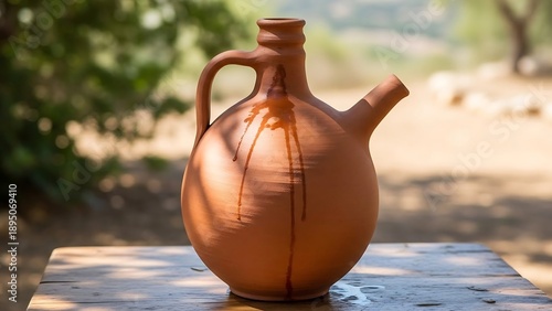 Wallpaper Mural Traditional clay jug on table outdoors. Torontodigital.ca