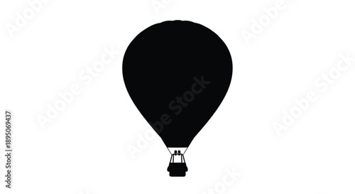 A striking black hot air balloon against a white background silhouette