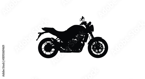 Black silhouette of a modern motorcycle against a white background silhouette