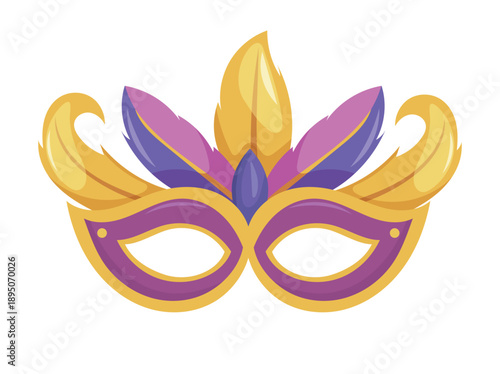 Mardi gras carnival mask. Flat vector clipart, illustration with isolated background.