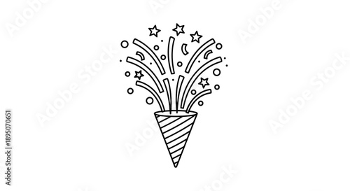 Party Popper Icon – Celebration Confetti Line Art Vector Symbol