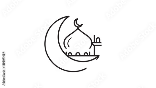 Logo featuring a crescent and mosque silhouette with a domed structure, blending geometric lines and bold negative space.