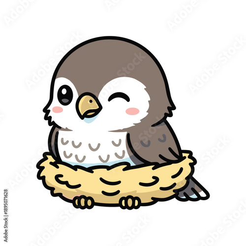 Cute cartoon owl family snuggling together on banana bunch illustration vector