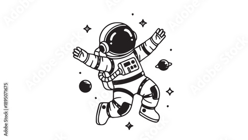 Playful Illustration of an Astronaut Floating in Space Amid Stars and Nebula.