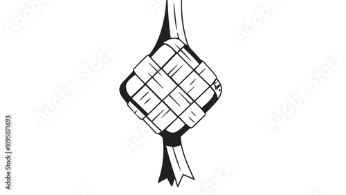 Monochrome woven diamond pendant with hanging ribbon illustration for graphic design.