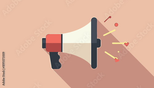 Megaphone with hearts, announcement and promotion concept, attention-grabbing illustration
