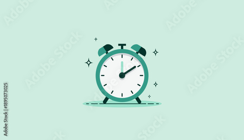 Mint-colored alarm clock, time management concept, scheduling and organization illustration