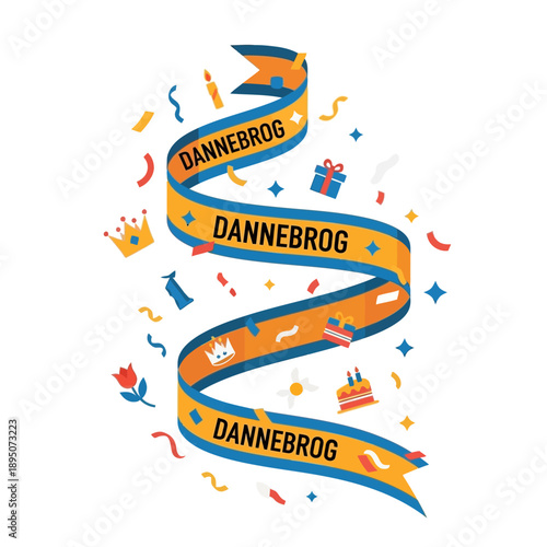 Ribbon with Dannebrog text and festive elements for Danish celebrations