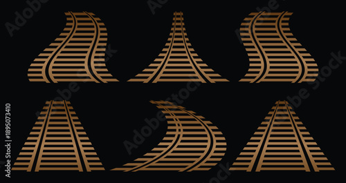 Set of Gradient Color Railway line icon - Railroad Tracks Silhouette. Railway Icon Stock Vectors . High Quality Train Tracks.