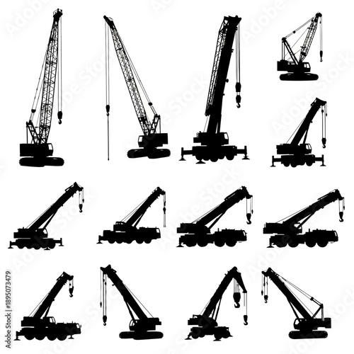 Industrial Construction Crane Silhouettes Vector Set