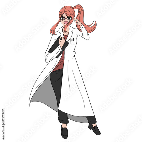 白衣を着たかわいい眼鏡の女性科学者