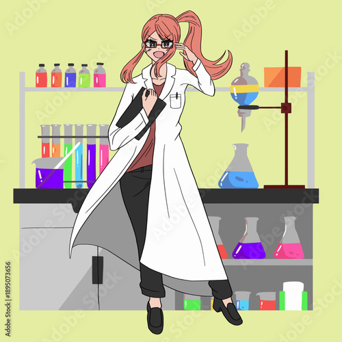 実験机の前に立つ女性の科学者