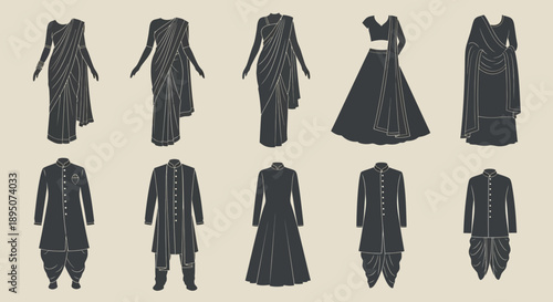 Vector Set of Traditional Indian Clothing and Fashion
