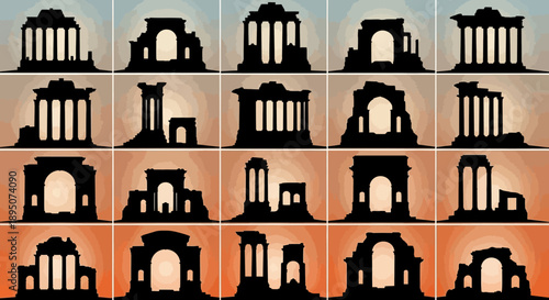 Ancient Roman Ruin Silhouettes Vector Collection