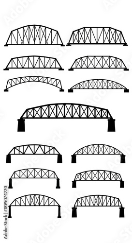 Black Silhouette Truss Bridge Vector Icons Set
