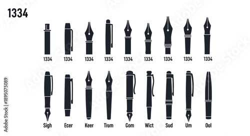 Black Silhouette Fountain Pen Nibs and Pens Vector Set