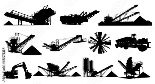 Industrial Heavy Machinery Silhouettes for Mining and Construction