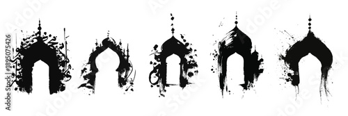 Ramadan islamic archway silhouettes with brush painted mosque forms for spiritual holiday backgrounds
