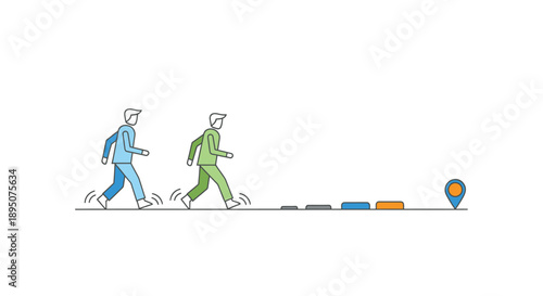 Vector illustration of two business people walking towards a target