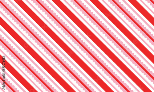 Cute Red and Pink Scalloped Stripes Seamless Pattern for Valentine's Day, Fabric, and Backgrounds. Modern Trendy design in vector Illustration