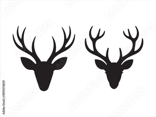 Two silhouette head deer, Two Majestic Deer Heads With Antlers vector silhouette illustration 