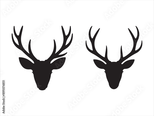 Two silhouette head deer, Two Majestic Deer Heads With Antlers vector silhouette illustration 