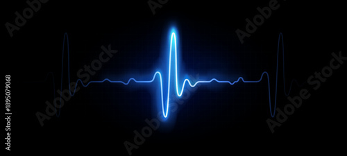 Vector illustration of realistic glowing pulse line representing heartbeat and heart rate. Luminous cardiogram waveform symbolizing medical monitoring and modern healthcare technology