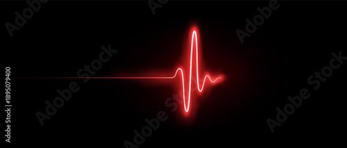 Vector illustration of realistic glowing pulse line representing heartbeat and heart rate. Luminous cardiogram waveform symbolizing medical monitoring and modern healthcare technology