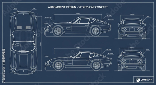 Automotive Design Sports Car Concept Blueprint.