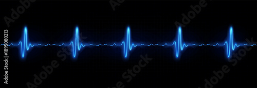 Vector illustration of realistic glowing pulse line representing heartbeat and heart rate. Luminous cardiogram waveform symbolizing medical monitoring and modern healthcare technology