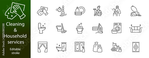 Cleaning and household services line icon set. Vector illustration home maintenance. Editable stroke