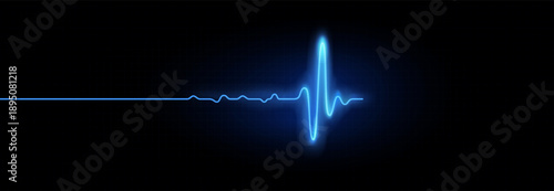 Vector illustration of realistic glowing pulse line representing heartbeat and heart rate. Luminous cardiogram waveform symbolizing medical monitoring and modern healthcare technology