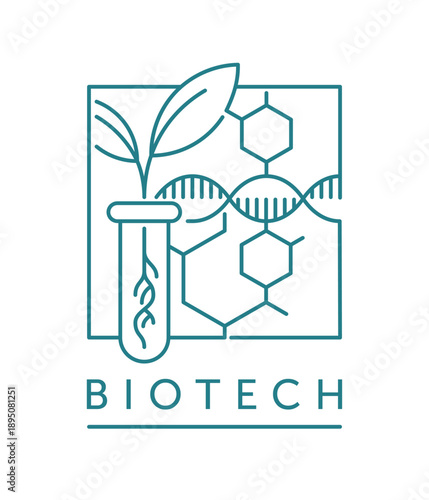 Biotech emblem template - in thin line and square shape