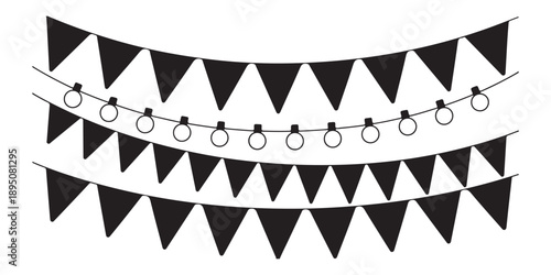 Black and white party bunting banner set with string lights ideal for celebrations holidays and events